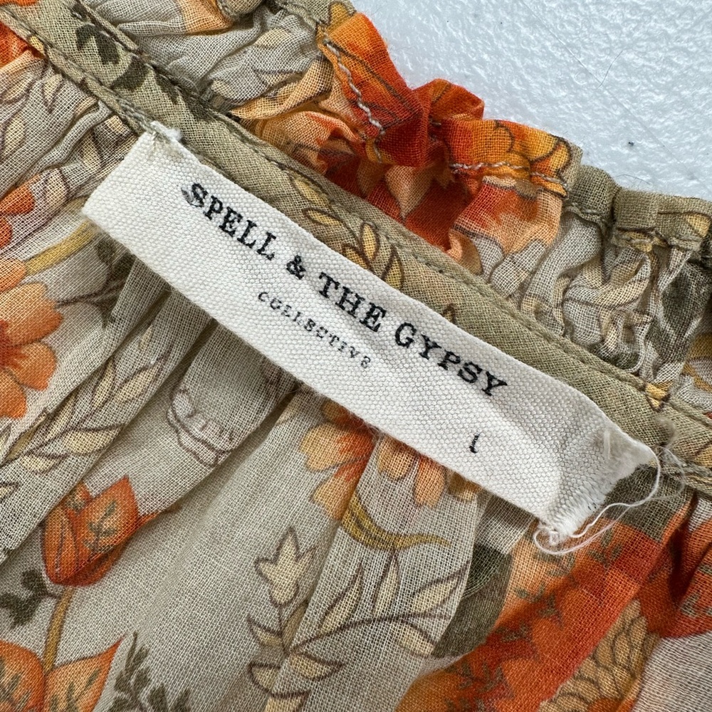 Spell & The Gypsy Seashell Floral Blouse Boho Peasant Autumn Harvest Festival L - Picture 5 of 16